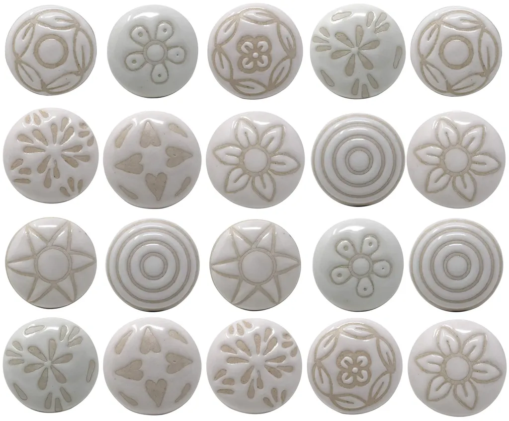 Lot de 20 boutons déco en céramique blanche pour rénover votre cuisine