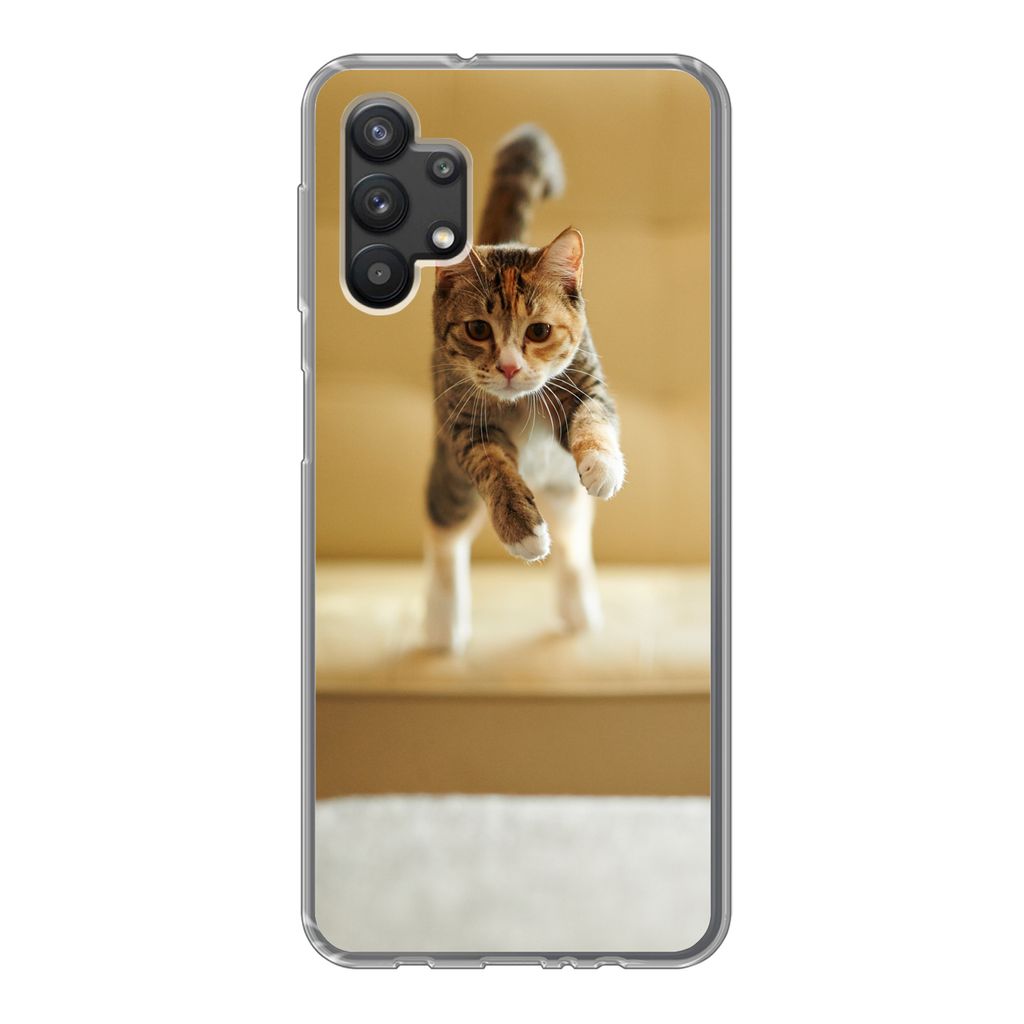 MuchoWow Handyhülle Schutzhülle Hülle für Samsung Galaxy A32 5G Katze - Frühling - Stuhl Silikon Softcase Handy Hülle - Softcase