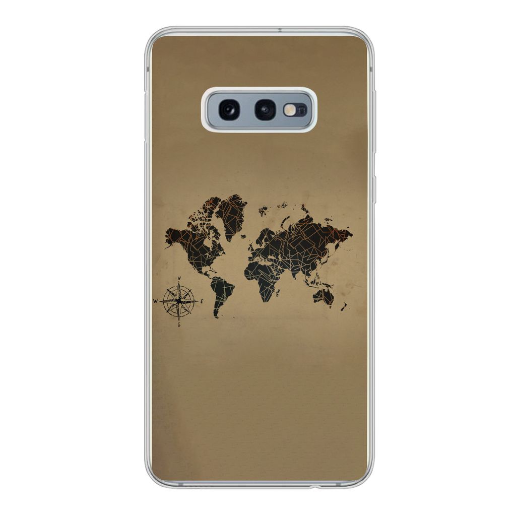 MuchoWow Handyhülle Schutzhülle Hülle für Samsung Galaxy S10e Weltkarte - Design - Vintage Silikon Softcase Handy Hülle - Handy