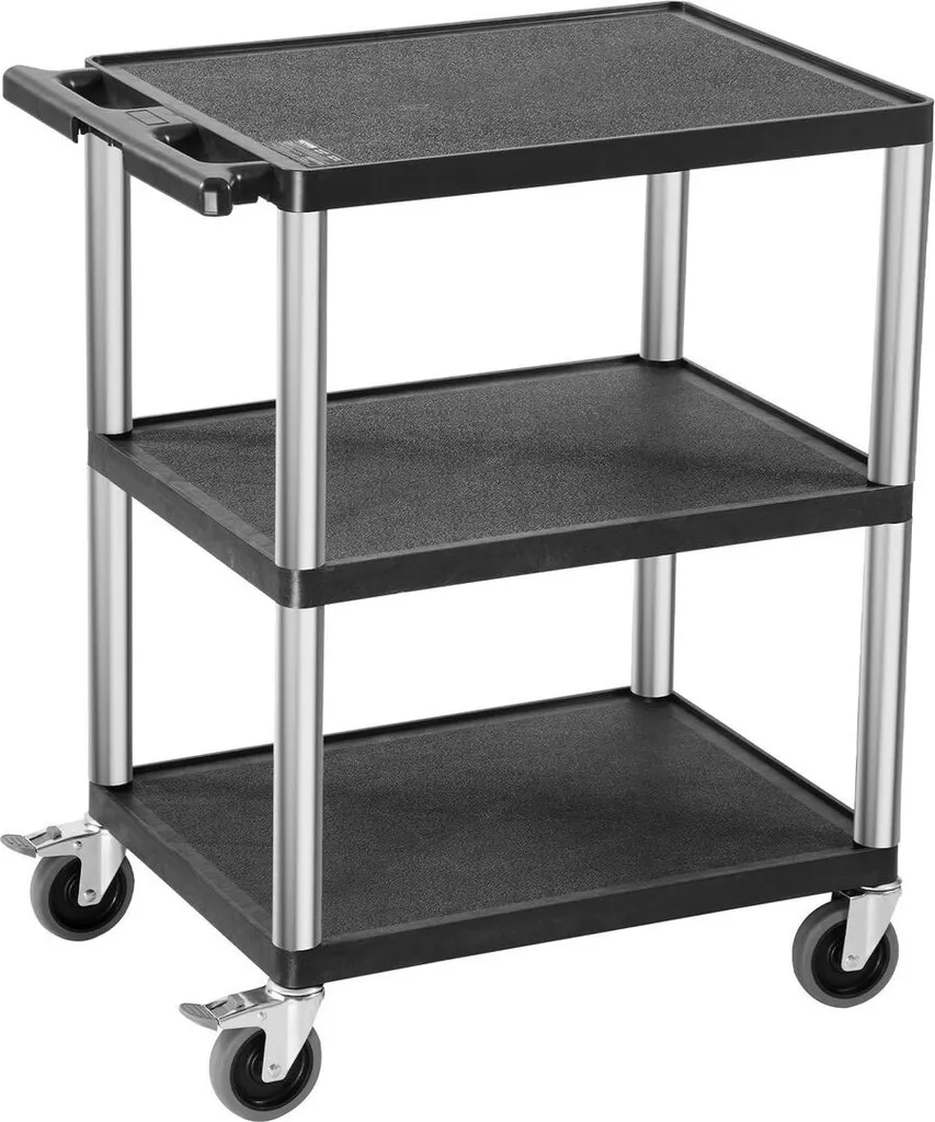 Chariot utilitaire 3 étagères 135 kg 70x46 cm à roulettes