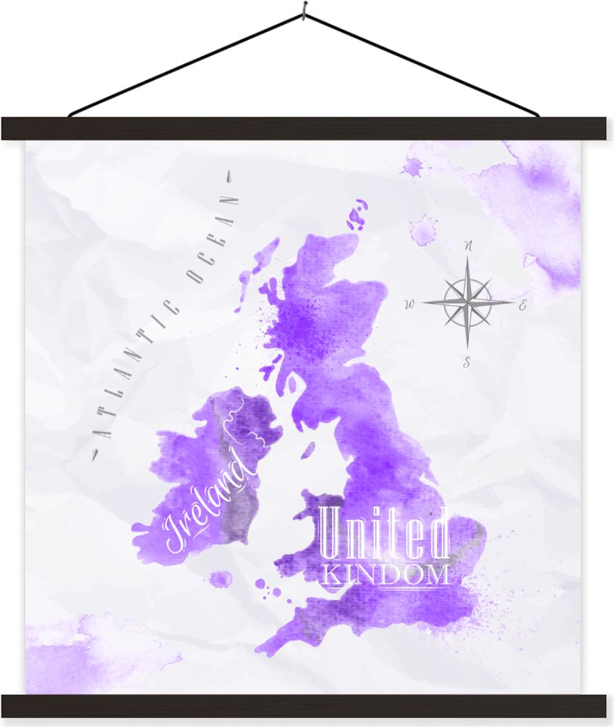 MuchoWow Textilposter Karte - England - Aquarell 40x40 cm mit schwarzem Rahmen - Fotos