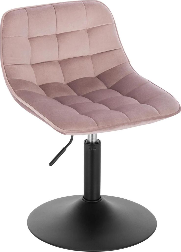 Barhocker/Tresenhocker aus Samt - Höhenverstellbarer Drehhocker mit Rückenlehne - 360° drehbar - Sitz 42,5x35 cm - Gesamthöhe 60,5–72 cm - Rosa