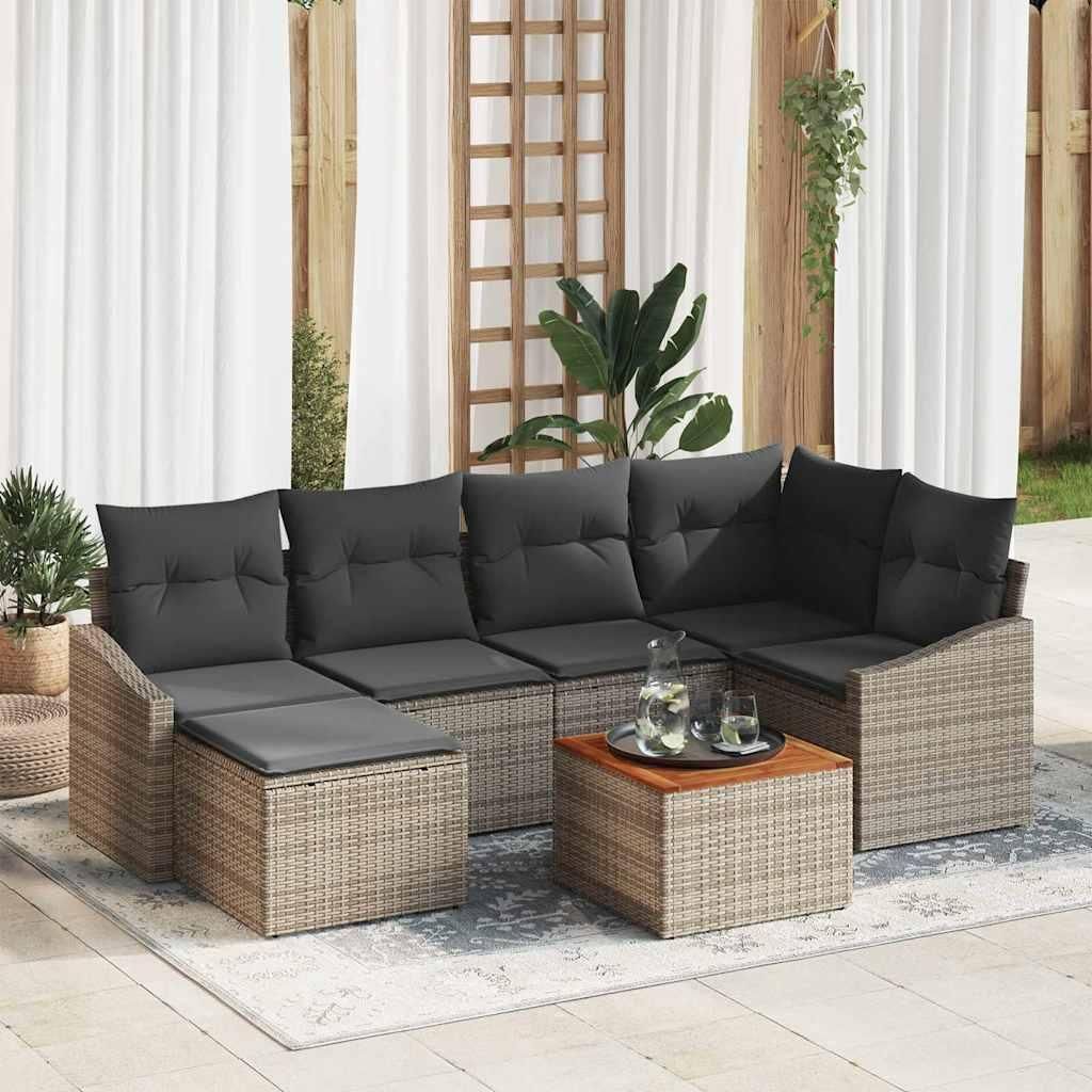 Maison Exclusive - Gartensofa-set mit Speicher 7 pcs Grau Poly-Rattan