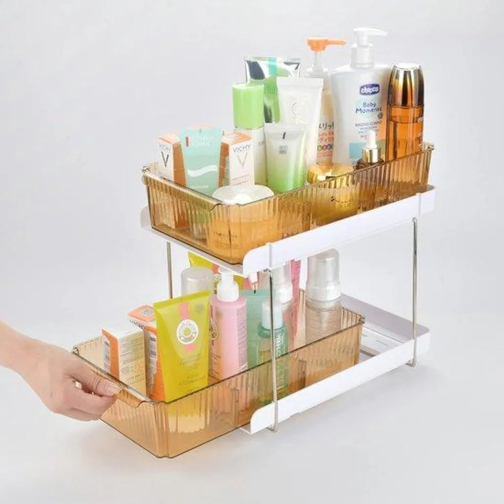 Organiseur sous-vasque à deux niveaux coulissant pour cuisine et salle de bain