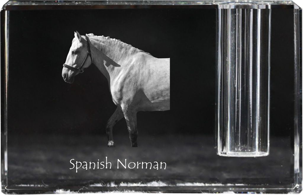 Spanischer Normanne - Stifthalter, Kristallorganisator mit Bild eines Pferdes, einzigartige Schreibtischdekoration der Marke Art-Dog