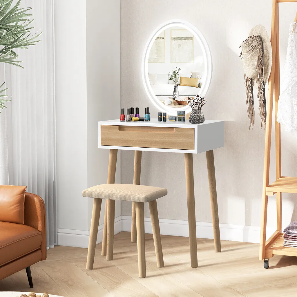 Coiffeuse gain de place 60 cm avec lumière pour maquillage précis