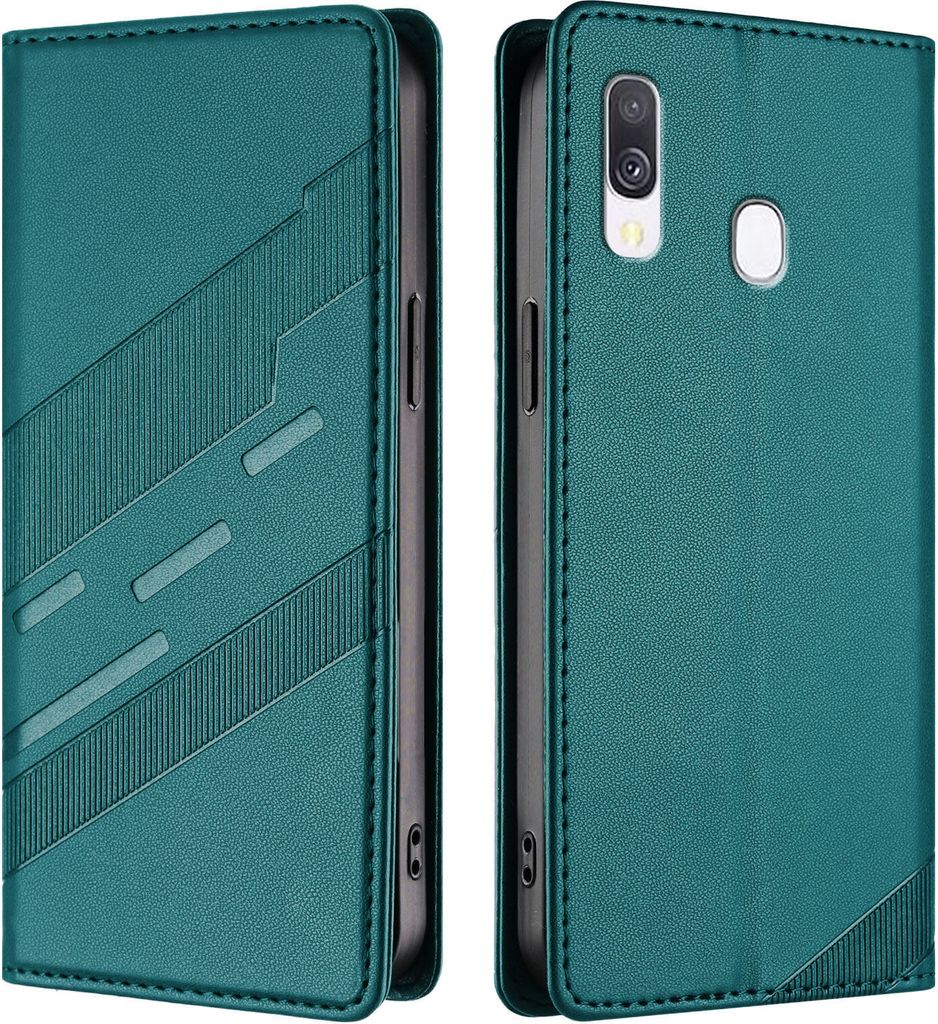 Hülle für Samsung Galaxy A40, Kunstleder Brieftaschen Handyhülle mit Kartenfach und Standfunktion Grün