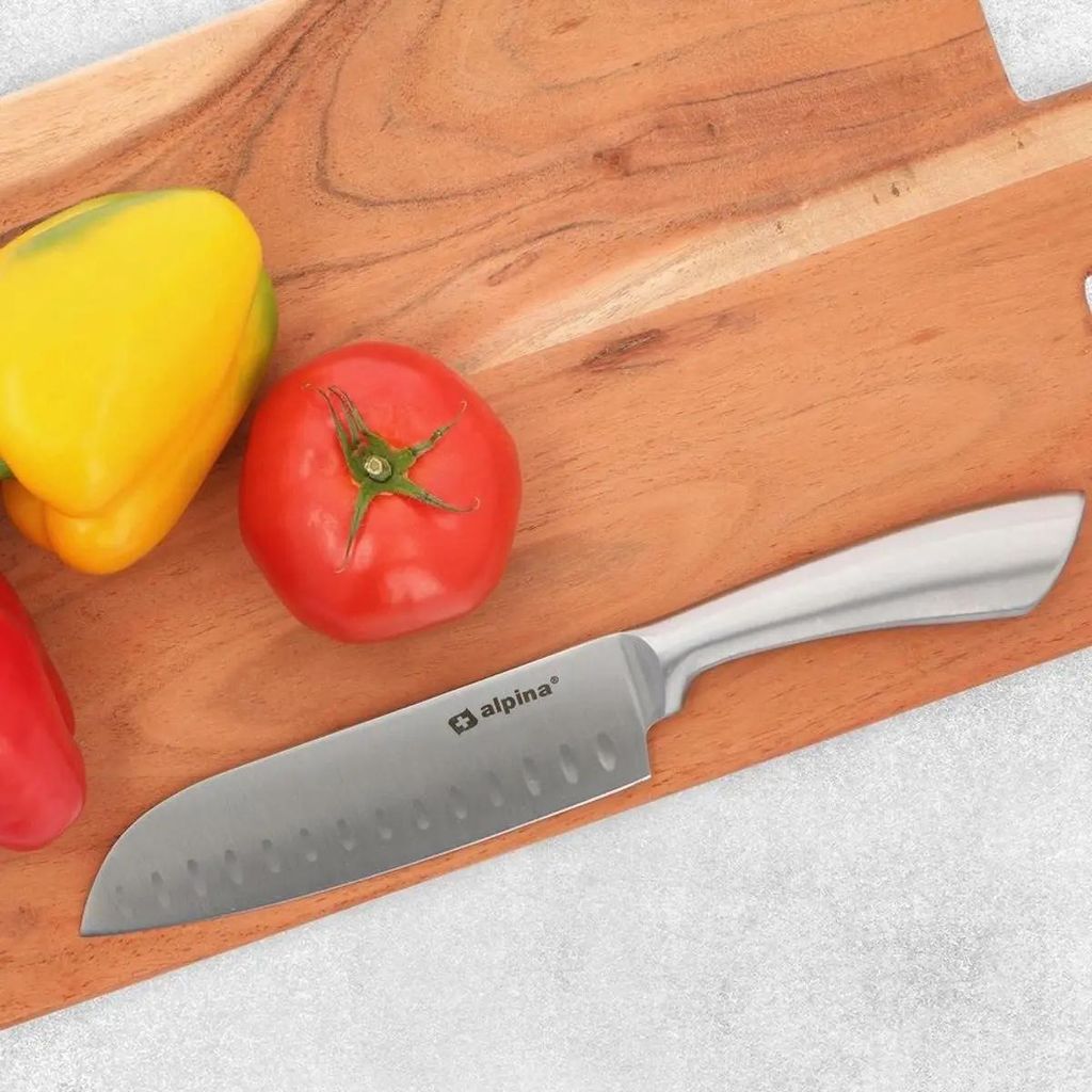 Kuchársky nôž Santoku z nehrdzavejúcej ocele so zúbkovanými Obrázok produktu 