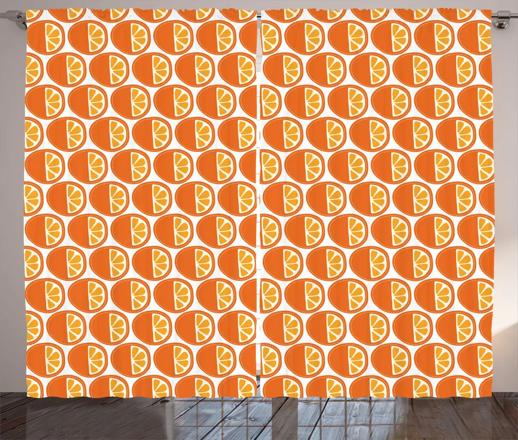 Rideau pour chambre à coucher motifs fruités orange 280x225cm froncé