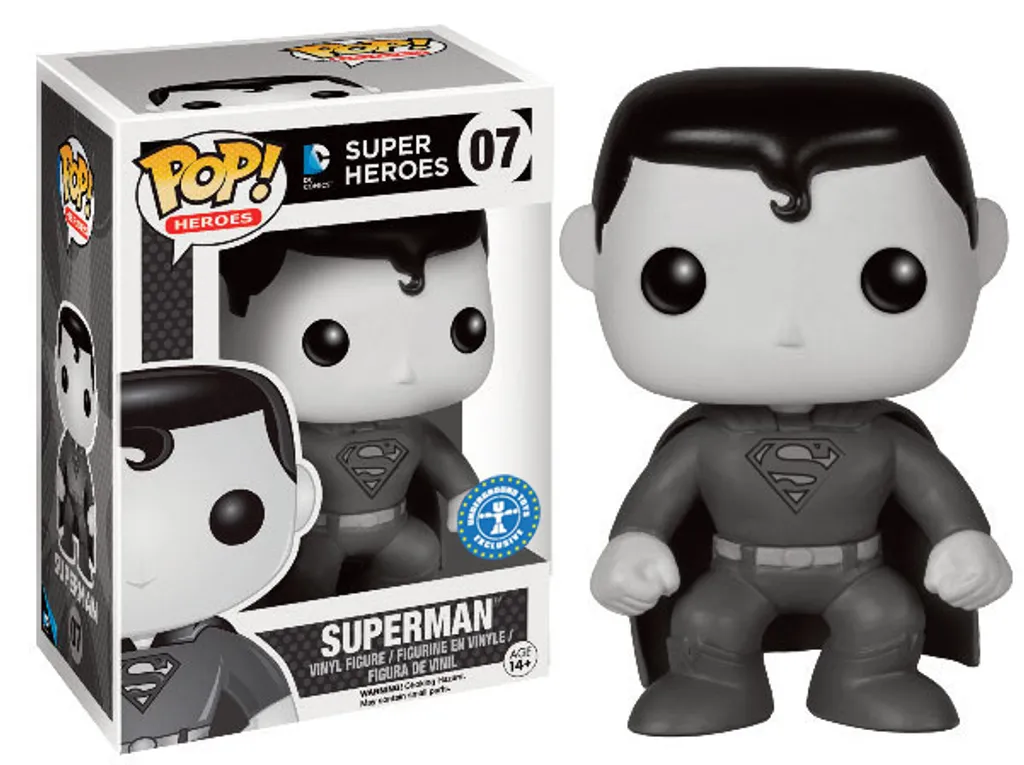 Figurine Pop Superman Edition Spéciale Noir et Blanc DC Comics de 9 cm