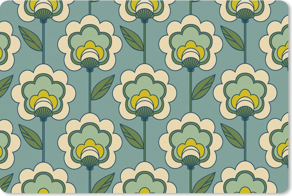 MuchoWow Schreibtischunterlage Retro - Design - 1970er Jahre - Blume 60x40 cm - XXL Mauspad - Großes Mauspad