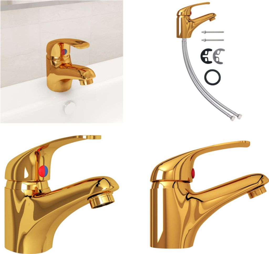 vidaXL Mischbatterie Golden 13x10 cm - Waschtischbatterie - Waschtischbatterien - Wasserhahn - Wasserhähne