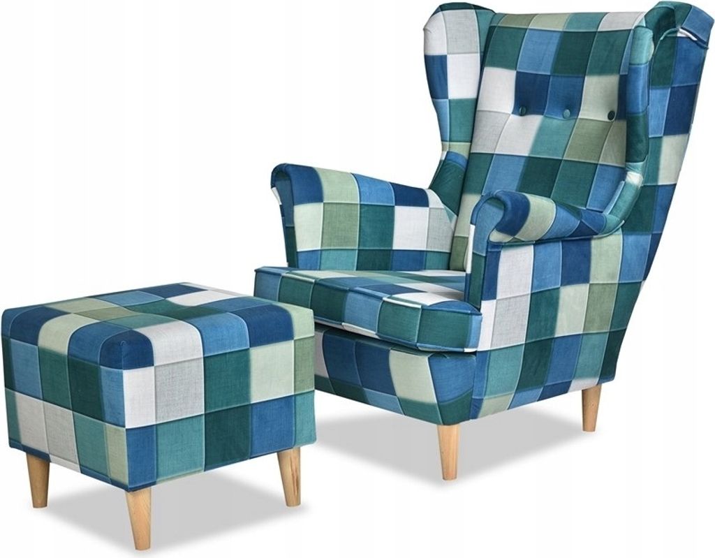 Family Meble Ohrensessel mit Hocker Print Relaxsessel Skandinavisch Bequemer Sessel Loungesessel Fernsehsessel Wohnzimmer Schlafzimmer Büro (M 129)