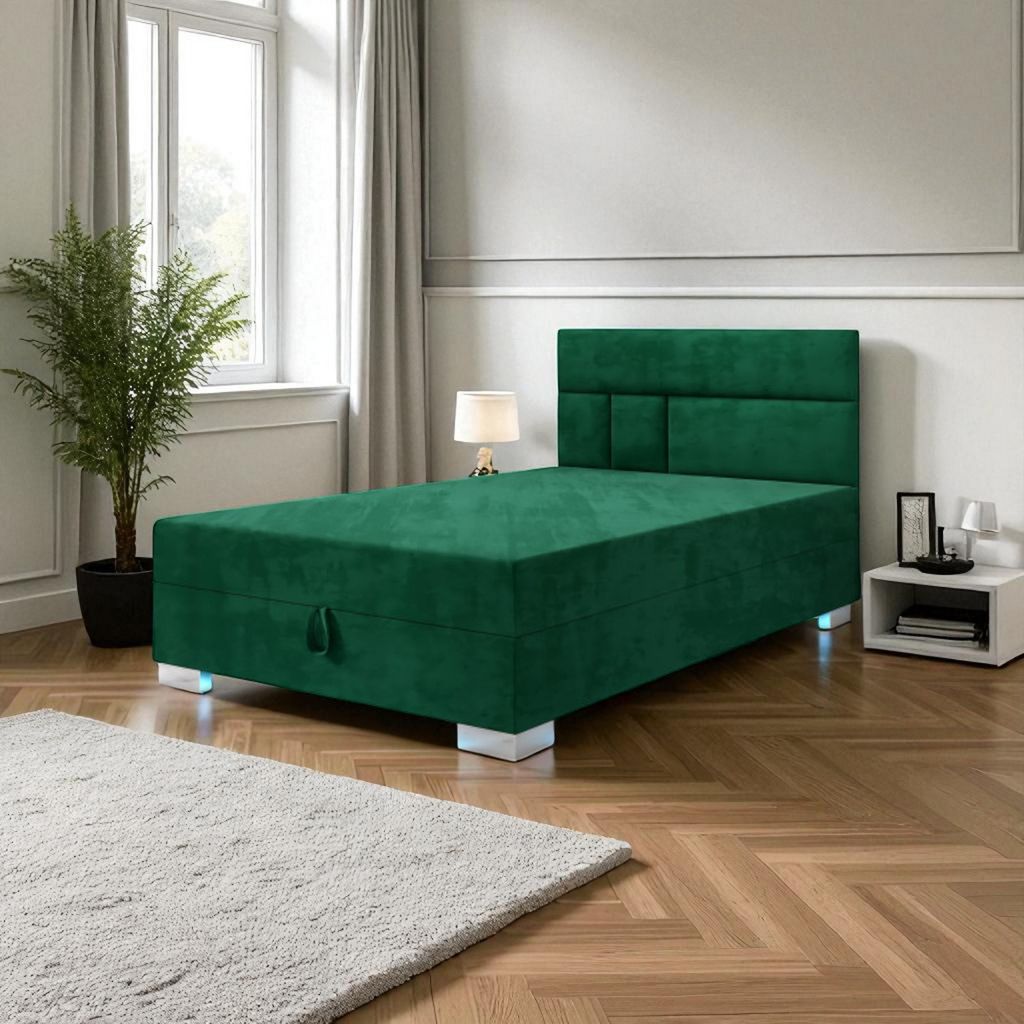 AURA SOFA Boxspringbett ASTRID 120x195 Komplett-Set mit Bonell Matratze, Polsterbett mit Bettkästen - Grün, ITAKA 10