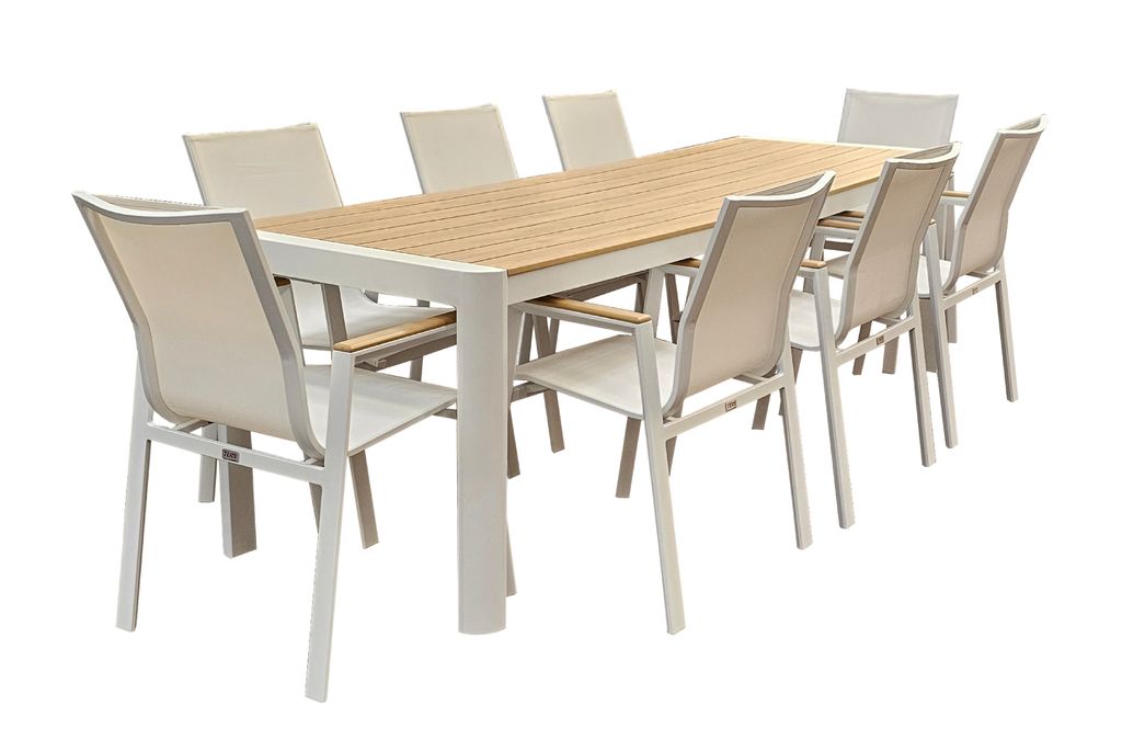 Gartenmöbel Alu / WPC 9-TLG. weiß / Braun Sitzgruppe Terassenmöbel Essgruppe Tisch 260cm + 8 Stühle