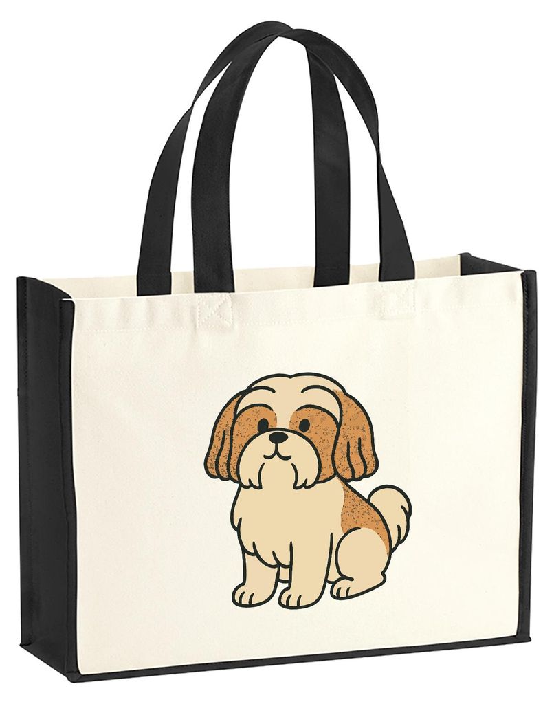 Huuraa Jutetasche Shih Tzu Comic Shishi 21 Liter Black Jute und Baumwolle Einkaufstasche Geschenkidee