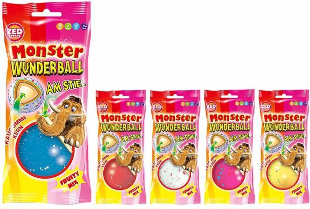 ZED Monster Wunderball Fruity am Stiel mit Kaugummi Kern Produktbild 