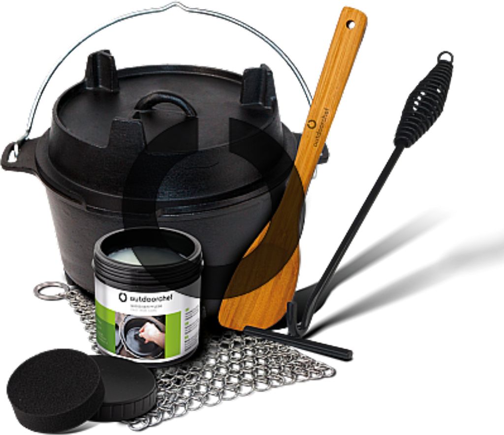 Outdoorchef Zubehör Dutch Oven 5,7l Set inkl. Gusseisen-Pflege, Ringreiniger, Deckelheber und Bambus-Kochlöffel 18.212.94