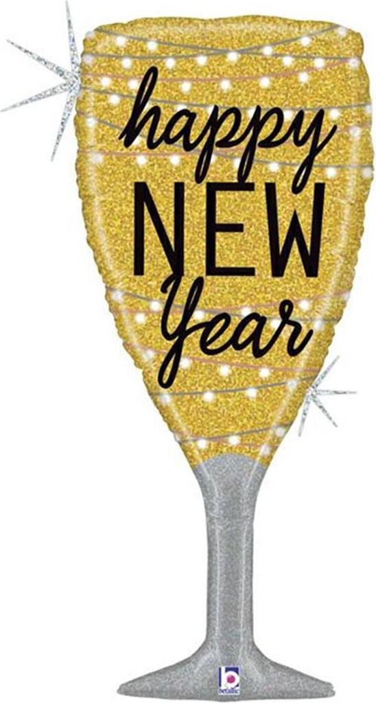 Shape Folienballon "Happy New Year" Champagner | 94 cm