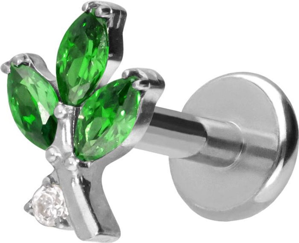 Ohrpiercing, Nasenpiercing Titan Labret mit Push Fit KRISTALLZWEIG Silber Stablänge: 7mm | Stabstärke: 1,2mm