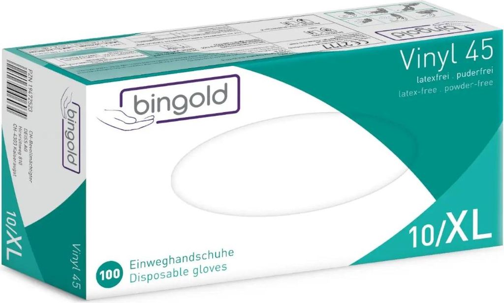 BINGOLD Einweghandschuh Vinyl 45 604653 XL tr 100St Produktbild 