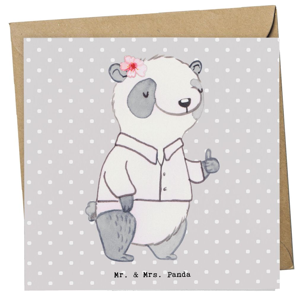 Mr. & Mrs. Panda Klappkarte Bürgermeisterin Herz - Grau Pastell - Geschenk, Grußkarte, anlasskarte, faltkarte, Wahlen, Stadt, Büro, Glückwunsch...