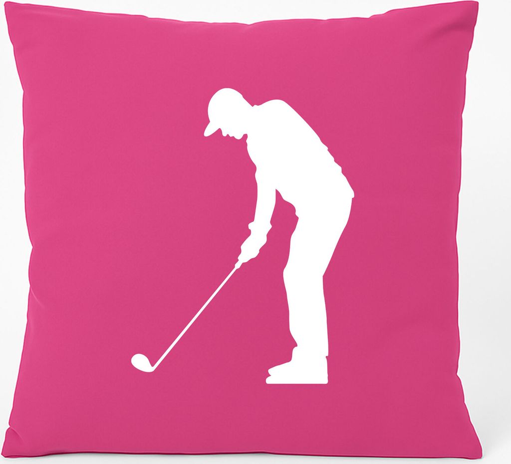 Huuraa Kissen Golf Silhouette 40x40cm mit Füllung Fuchsia Baumwolle Dekokissen Geschenkidee
