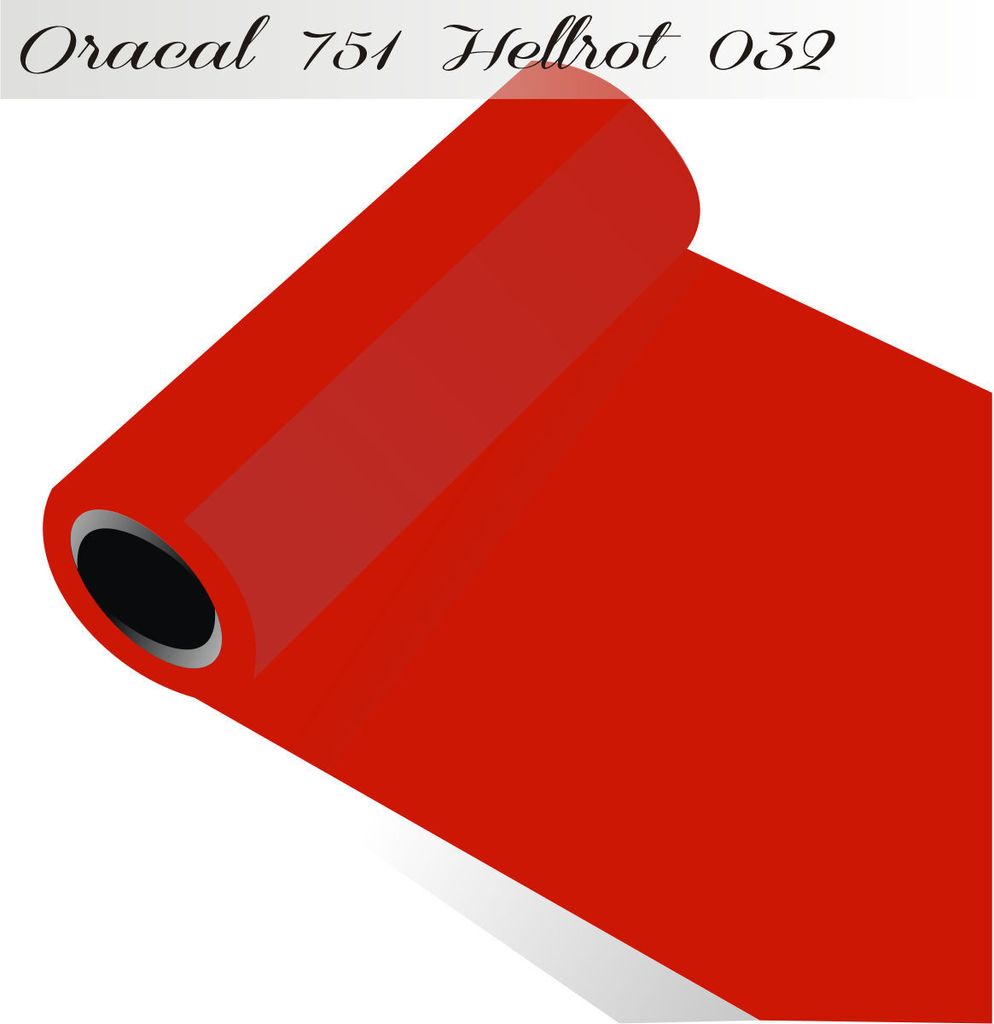 Oracal 751 - Orafol Folie 5m (Laufmeter) freie Farbwahl 118 glänzende Farben - glanz in 4 Größen, 126 cm Folienhöhe hellrot - 032