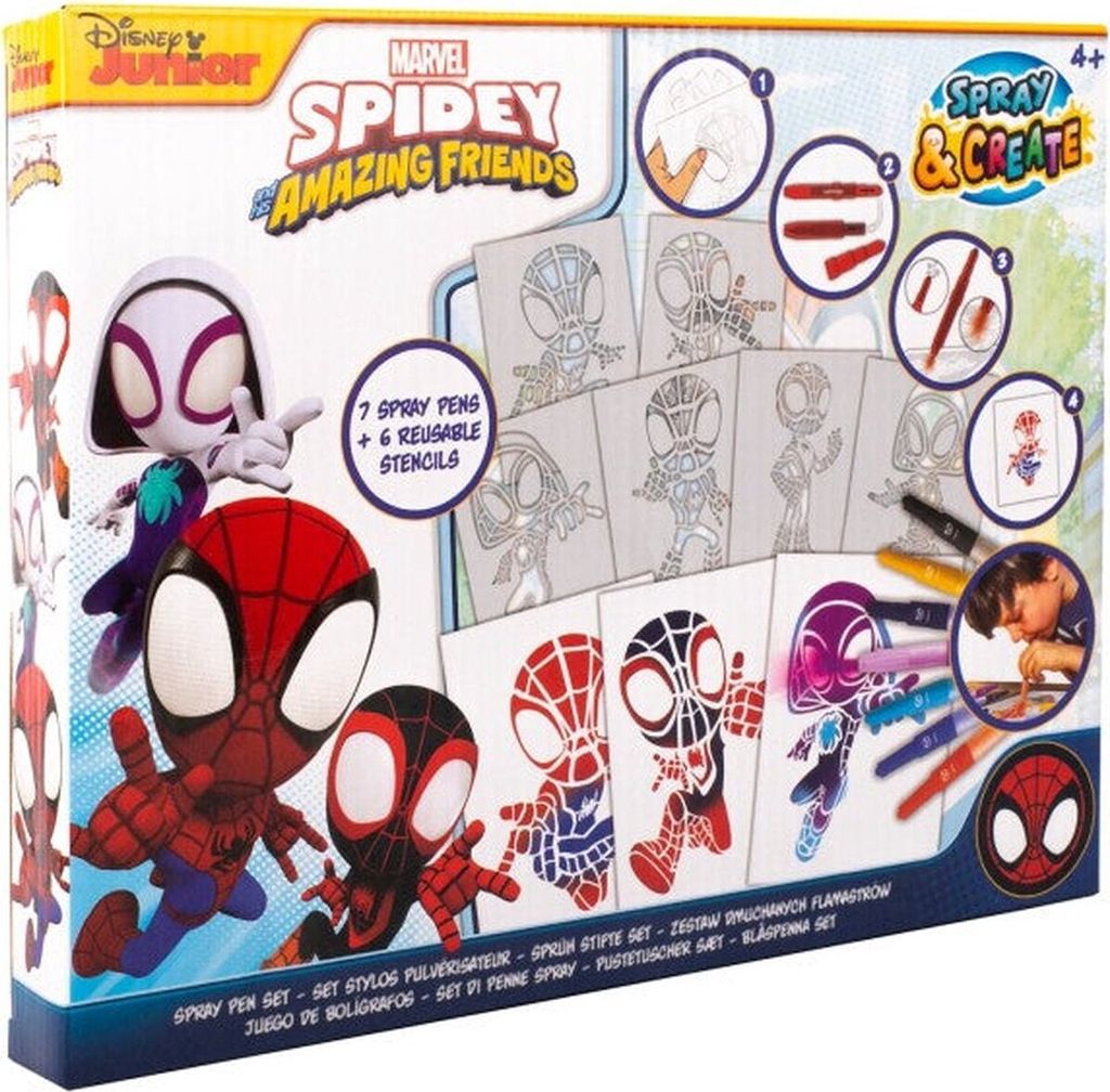 Disney - Marvel - Spidey and his Amazing Friends - Sprühstift-Set - Malstifte für Kinder - Malset mit Buntstiften und Malvorlagen