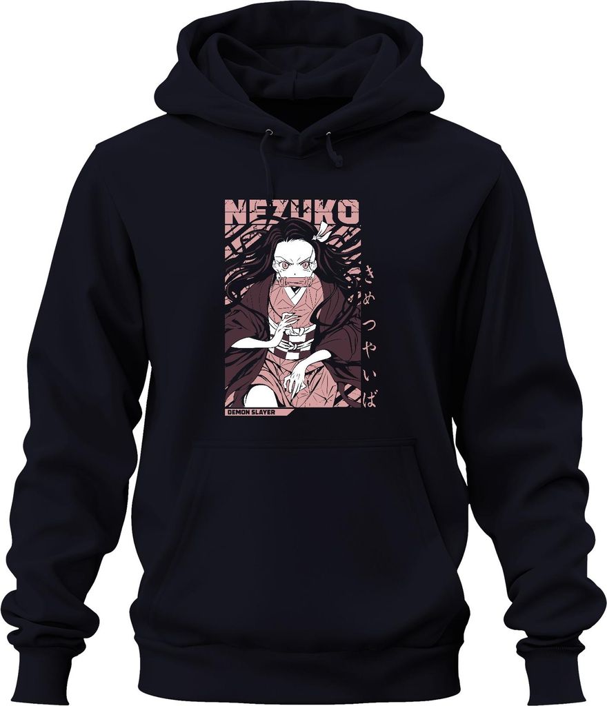 Nezuko Demon Slayer Kimetsu no Yaiba Anime Geschenk Cosplay Fan Uni Hoodie Kapuzenpullover, Navy, S