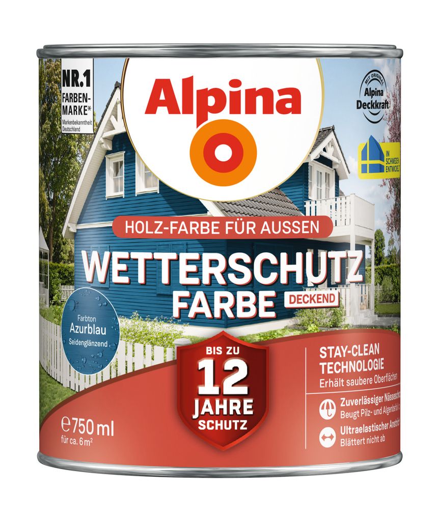 Alpina Wetterschutzfarbe 0,75 L azurblau Produktbild 
