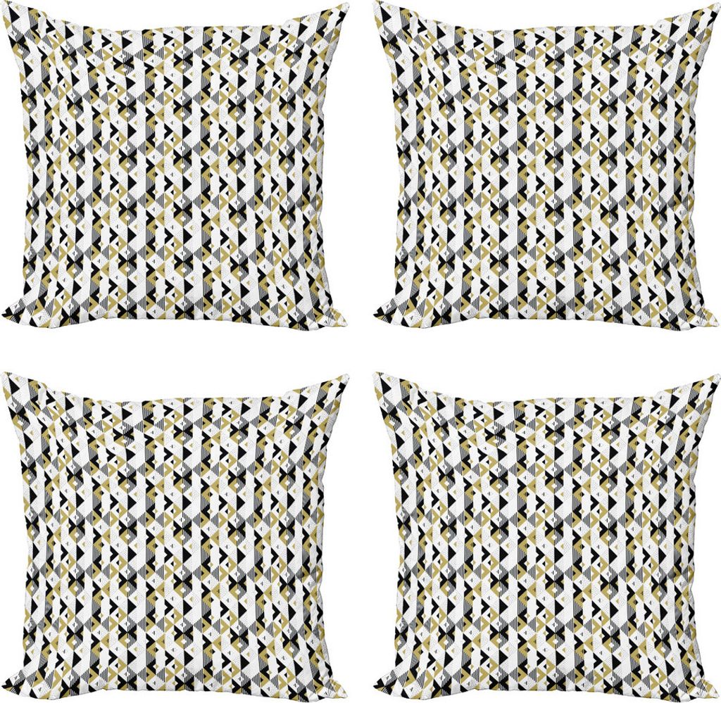 ABAKUHAUS Geometrisch Kissenbezug Set (4 Stück), Triangles and Stripes, Moderner Doppelseitiger Digitaldruck, 50 cm x 50 cm, Beige Schwarz Weiß