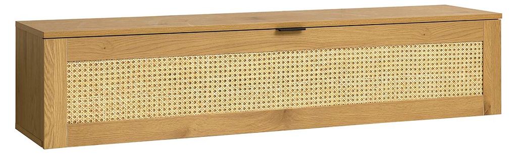 Miliboo - Wandregal mit heller Holzoptik und Rattangeflecht 1 Tür L135 cm MANILLE