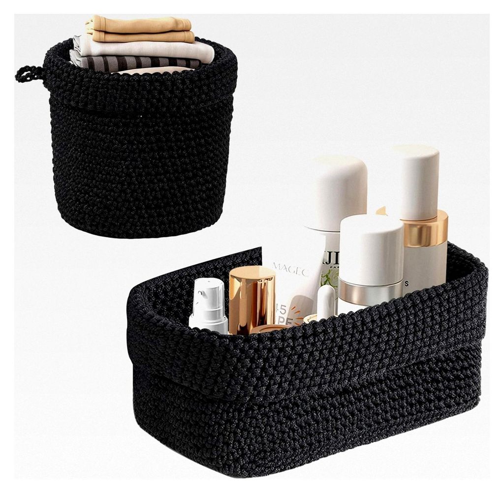 2er Set Aufbewahrungskörbe aus Baumwolle, stapelbare Häkelkörbe, Korb zur Aufbewahrung, gewebte Badkörbe, Geschenkkorb, Windelorganizer, Ordnun...
