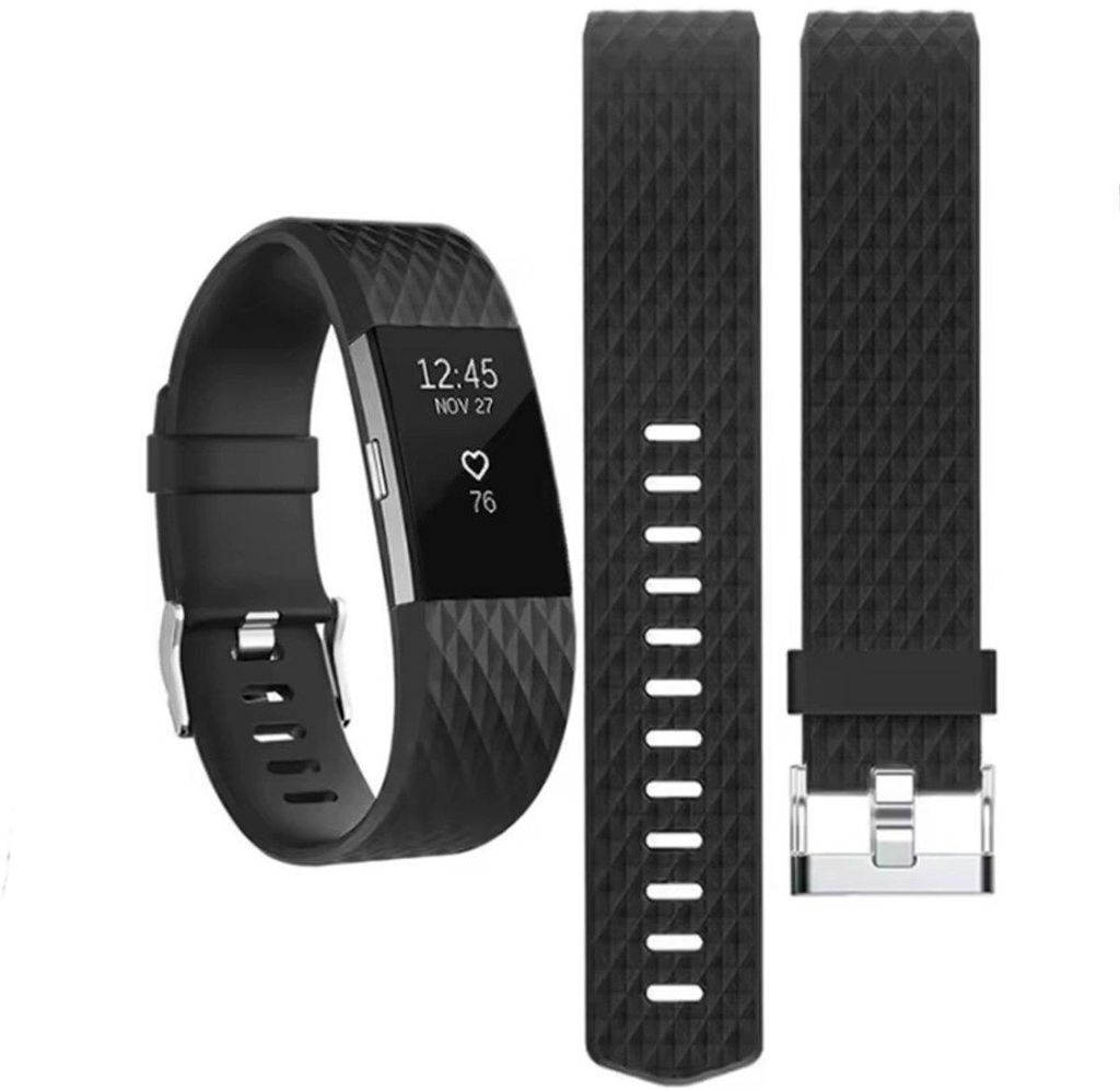 Zwarte siliconen armband, geschikt voor Fitbit Charge 2 – Productafbeelding 