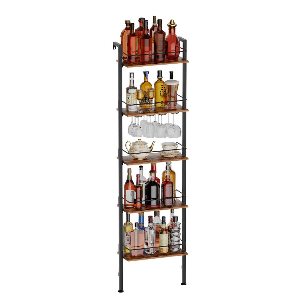 Yorbay Weinregal 5-Tier Freestanding Weinständer, 50 Flaschen mit LED-Lichtern & Absturzsicherung,110 x 51 x 173 cm