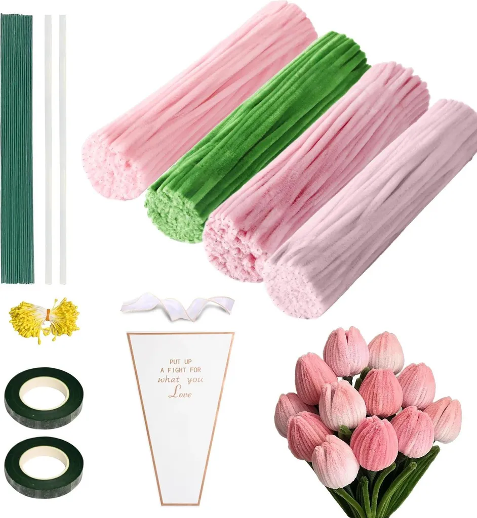 Fil Chenille Rose Flexible à Noyau Métallique pour Bricolage et Fleurs