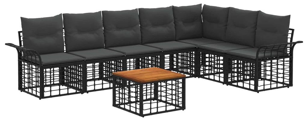 Outdoor-Sofagarnitur 8 stk. Schwarz und Dunkelgrau Polyester