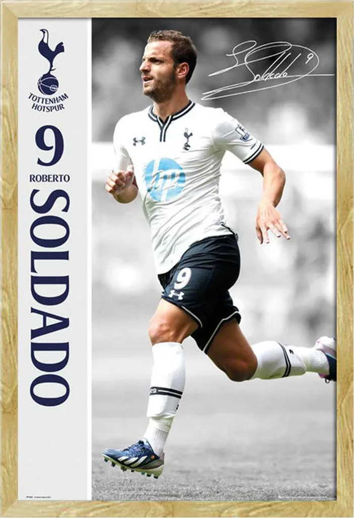 Calcio - Poster - Tottenham Hotspur - Soldado 13/14 + cornice rimovibile, Shinsuke® Maxi MDF faggio, vetro acrilico