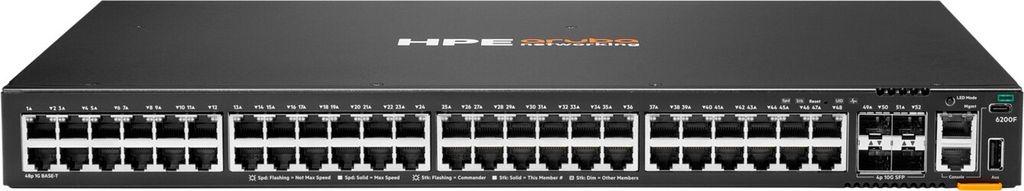 HPE Aruba Networking CX 6200F 48G 4SFP+ Switch - Switch - L3 - managed - 48 x 10/100/1000 + 4 x 100/1000/10G SFP+ - Front und Seite zu Hinterseite ...