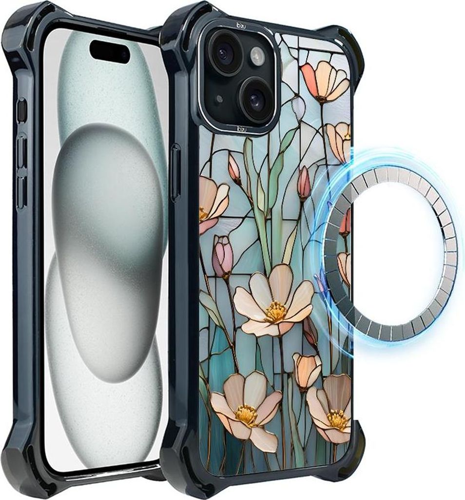 iPhone 15 IBIZU DropGuard Ultra Case mit MagSafe, Glasfarben, Wildflower Whisper