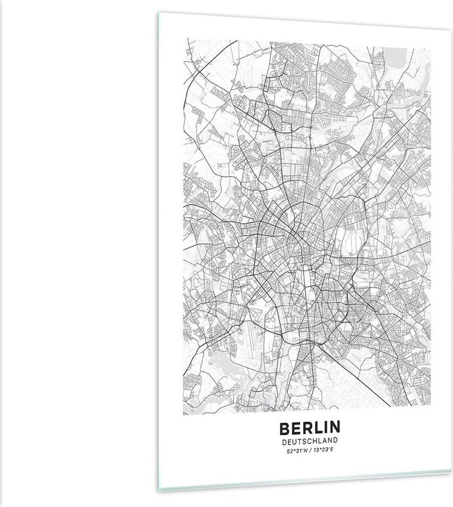 Bilder auf glas - Einteilig - Stadt Karte Berlin - 80x120cm - Glasbilder - Wandbilder - Bilder - zum Aufhängen bereit - Wanddekoration aus Glas - ...