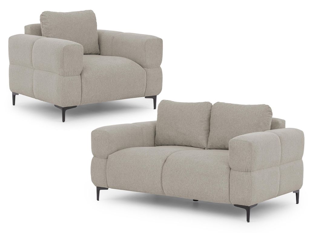 Cardea - Moderne Polstergarnitur 2+1 in Bubble-Optik aus weichem Taupe Strukturstoff mit hohem Sitzkomfort