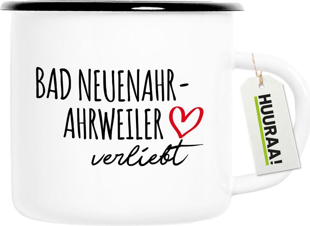 Huuraa Emaille Tasse Bad Neuenahr-Ahrweiler verliebt 300ml Vintage Campingbecher Geschenkidee