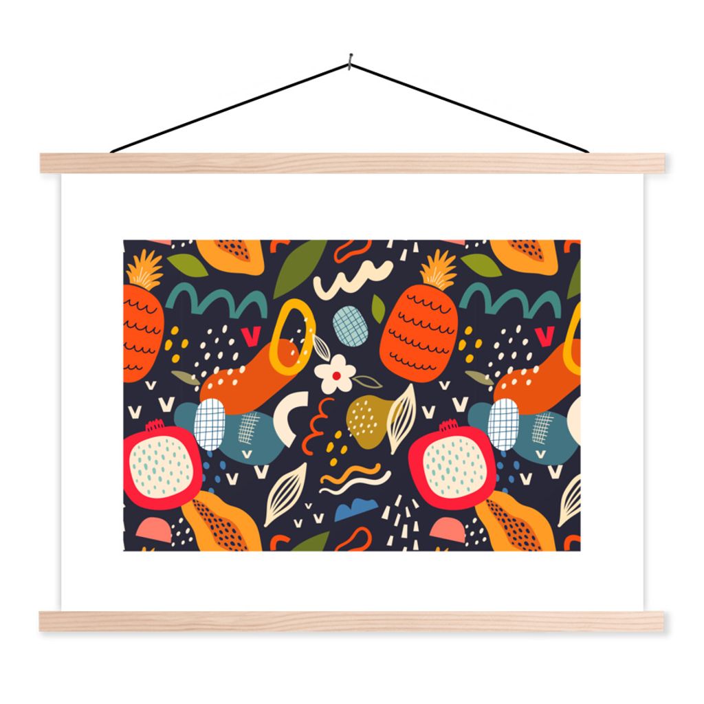 MuchoWow Textilposter Ananas - Obst - Blume - Birne 40x30 cm mit holzfarbenen Rahmen - Bilder