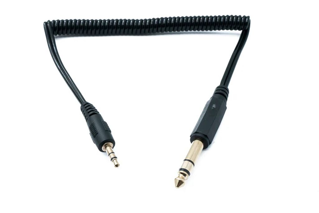 SYSTEM-S Audio Kabel 60 cm Stereo TRS 6.35 mm Klinke Stecker zu 3,5 mm Stecker Spirale Adapter