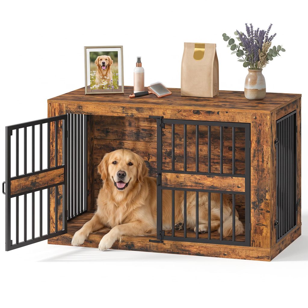 undekäfig Möbel, 120 cm Hundebox Möbel mit 4 Türen, Vintage Produktbild 