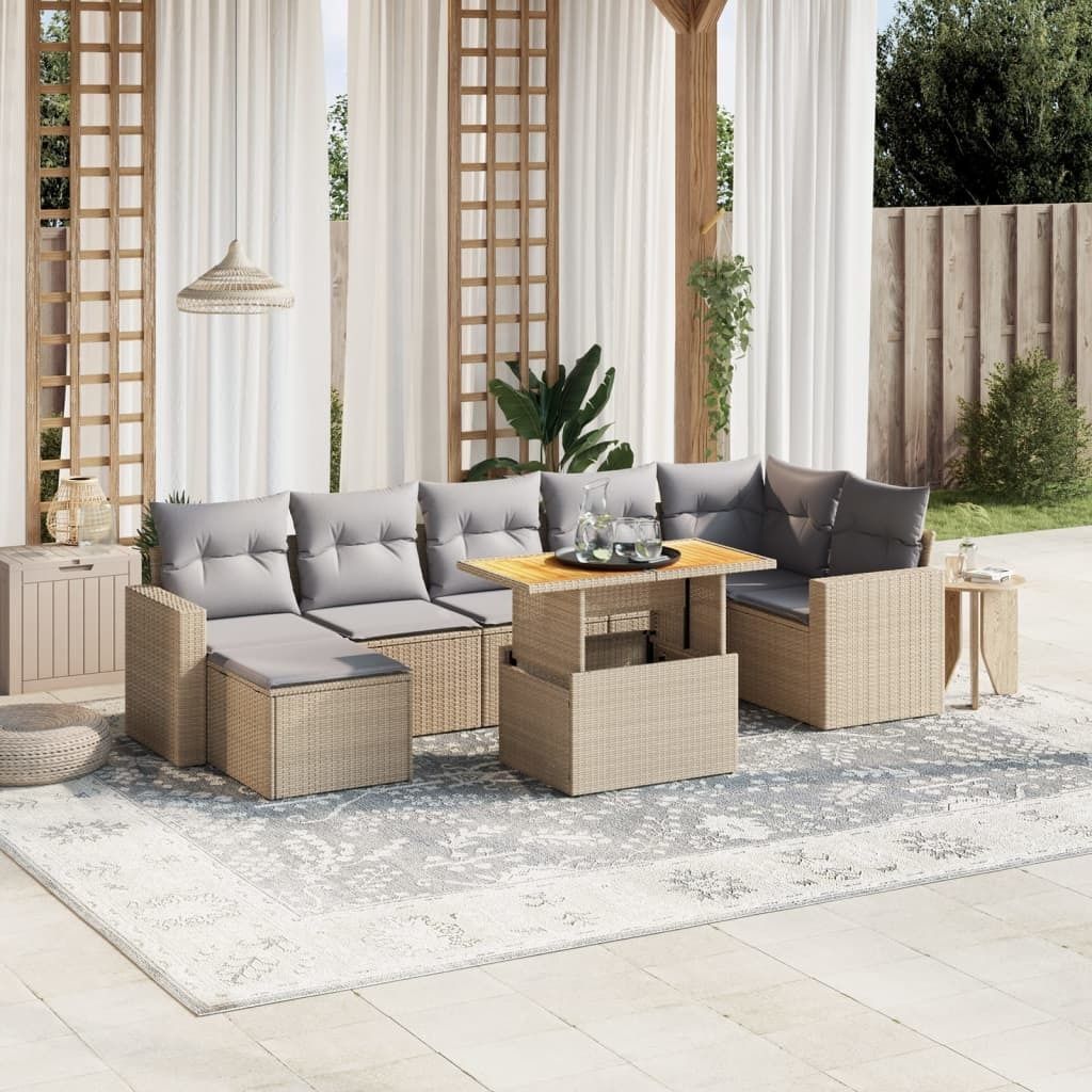 Maison Exclusive - 8-tlg. Garten-Sofagarnitur mit Kissen Beige Poly Rattan