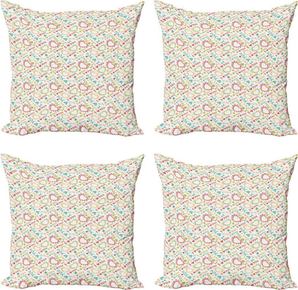 ABAKUHAUS Ich liebe dich Kissenbezug Set (4 Stück), Childish Scribble, Moderner Doppelseitiger Digitaldruck, 45 cm x 45 cm, Mehrfarbig
