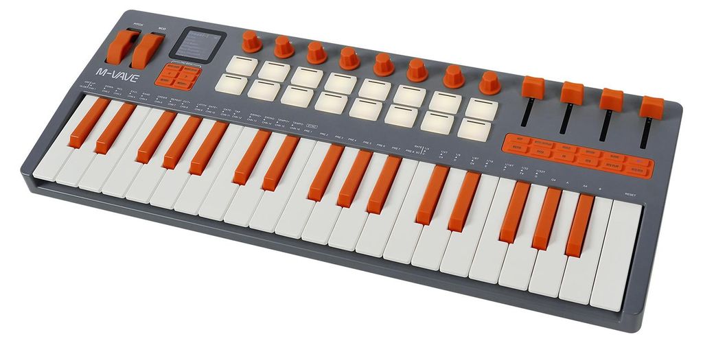 MIDI-Keyboard-Controller, 37 anschlagdynamische Tasten, integrierter Synthesizer, 16 RGB-Pads, Touch-Aftertouch, Bluetooth 5.0, batteriebetrieben, ...